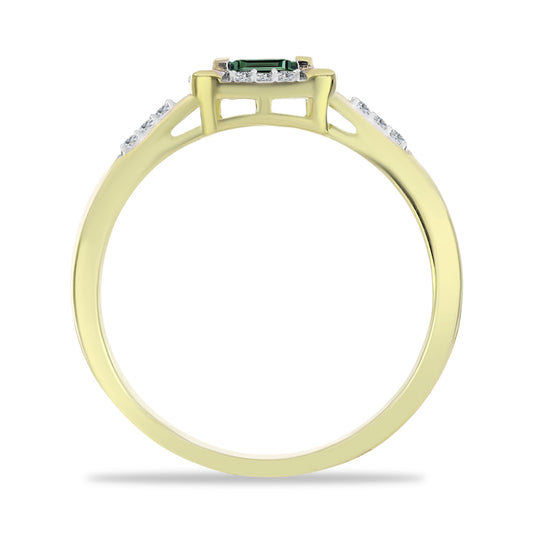 Anillo de Plata Bañada en Oro con Zafiro Verde y Topacio Blanco