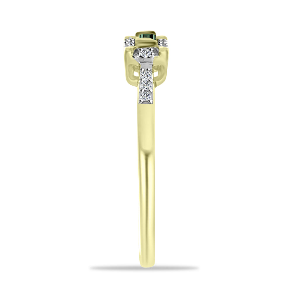 Anillo de Plata Bañada en Oro con Zafiro Verde y Topacio Blanco 4 