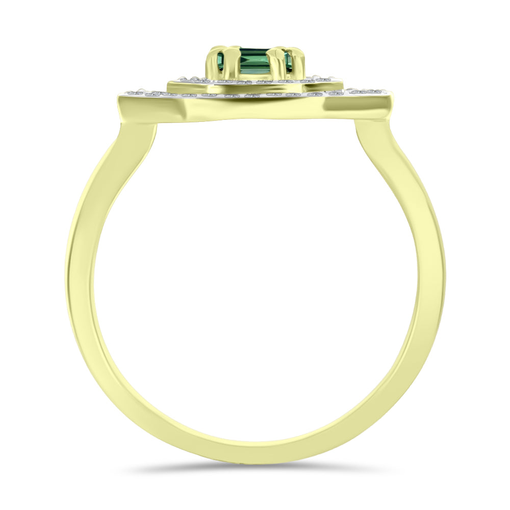 Anillo de Plata Bañada en Oro con Turmalina Verde y Topacio Blanco