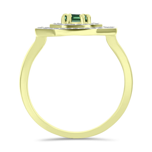 Anillo de Plata Bañada en Oro con Turmalina Verde y Topacio Blanco