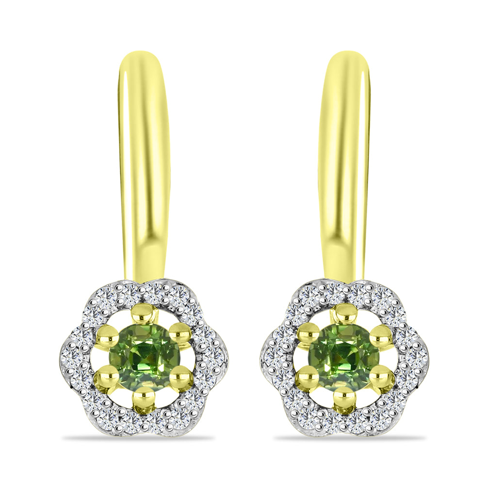 Pendientes de Plata Bañada en Oro con Zafiro Verde y Topacio Blanco