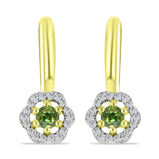 Pendientes de Plata Bañada en Oro con Zafiro Verde y Topacio Blanco