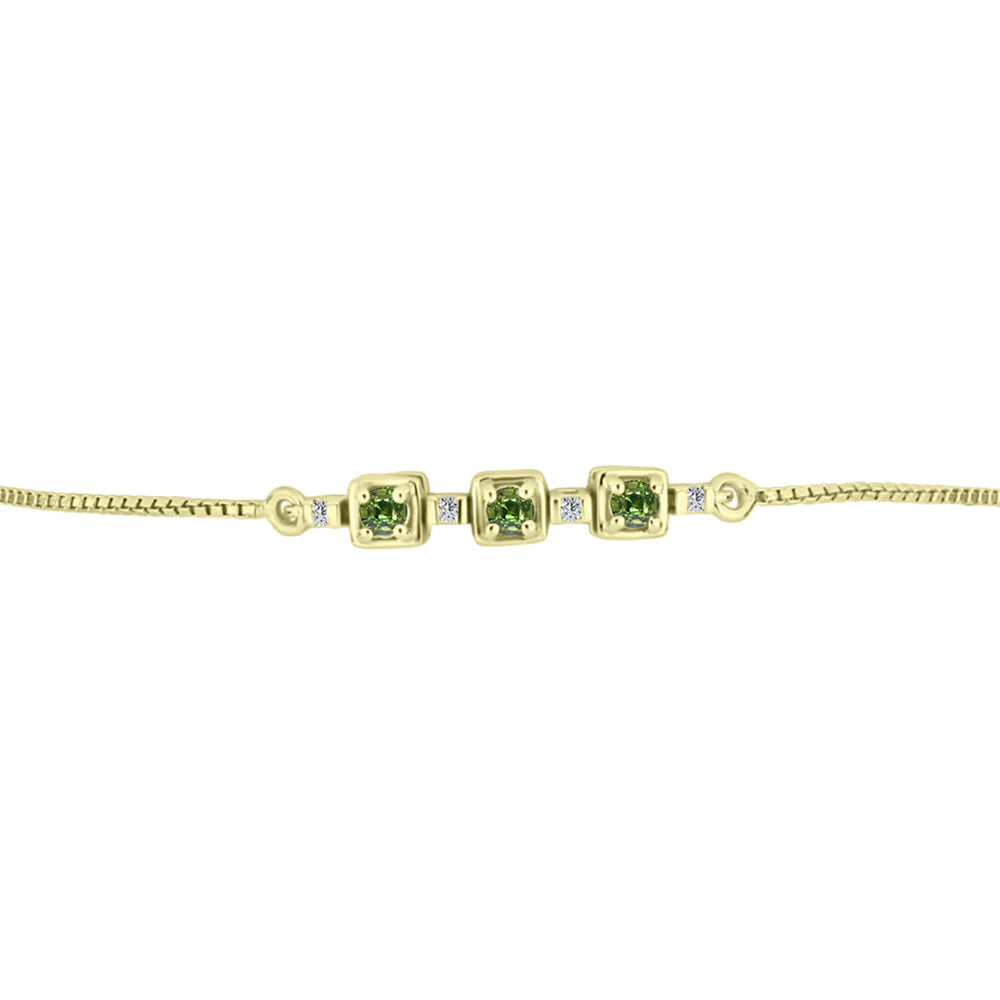 Pulsera de Plata Bañada en Oro con Zafiro Verde y Topacio Blanco 2 