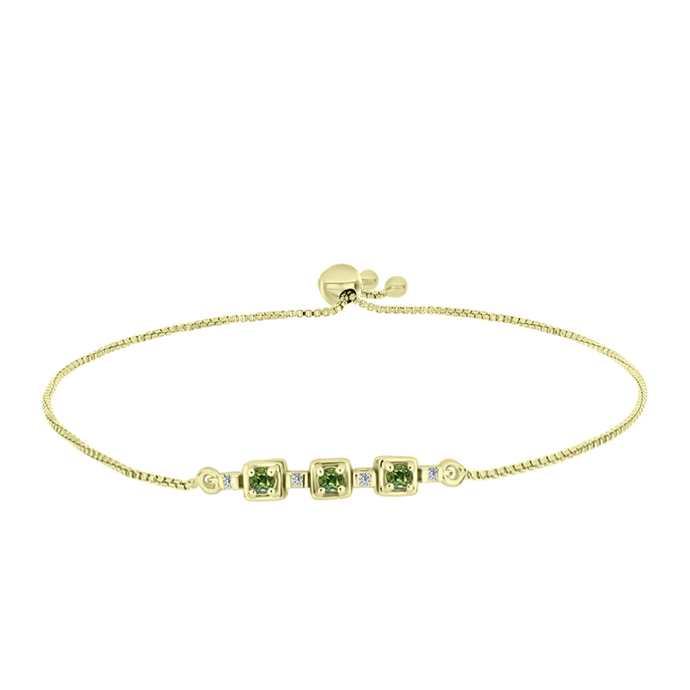 Pulsera de Plata Bañada en Oro con Zafiro Verde y Topacio Blanco 4 