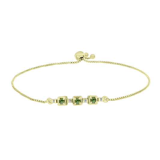 Pulsera de Plata Bañada en Oro con Zafiro Verde y Topacio Blanco