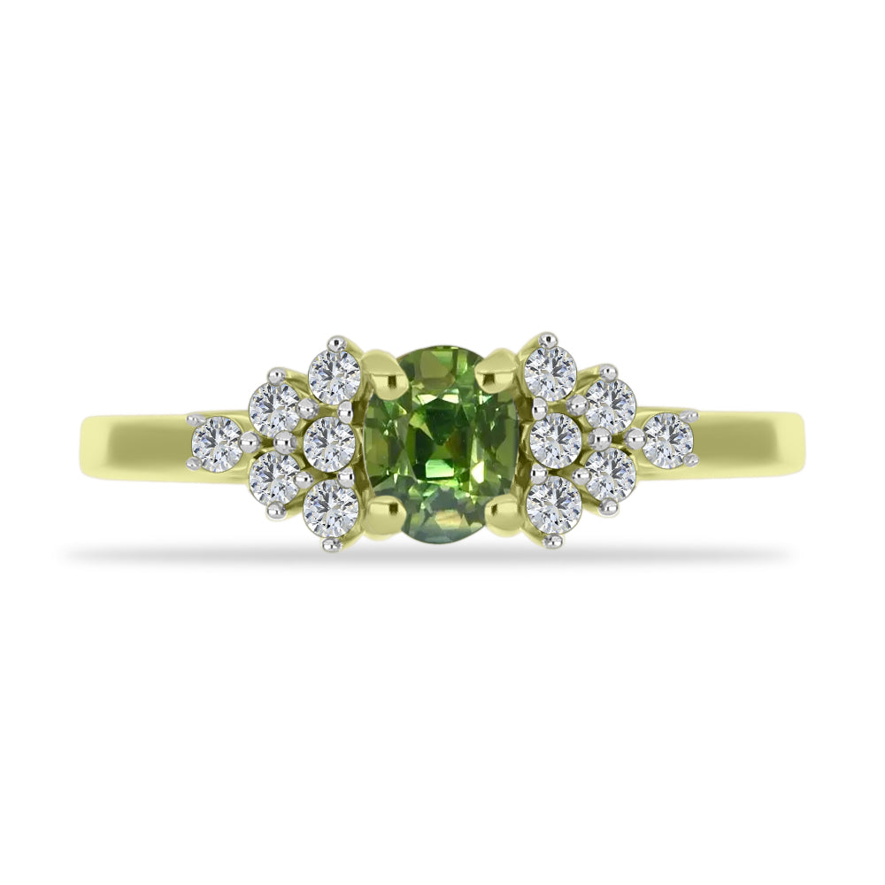 Anillo de Plata Bañada en Oro con Zafiro Verde y Topacio Blanco