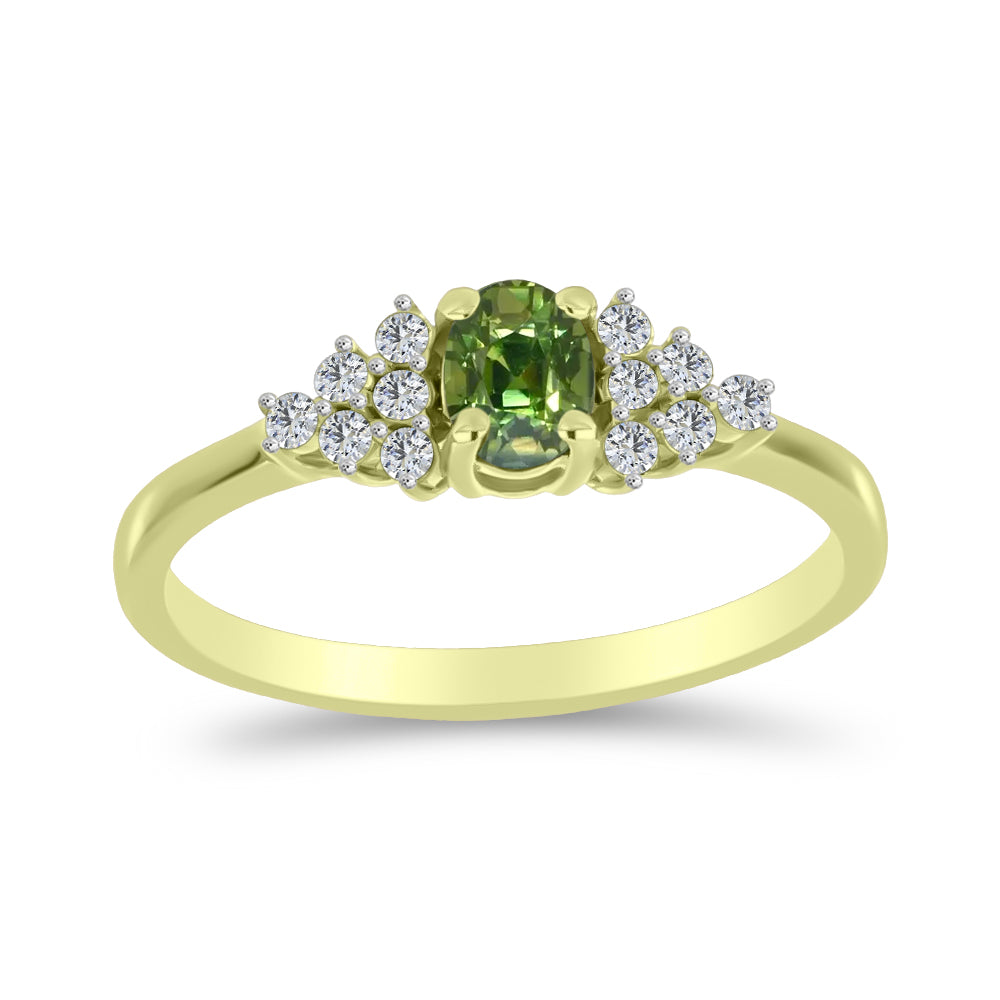 Anillo de Plata Bañada en Oro con Zafiro Verde y Topacio Blanco