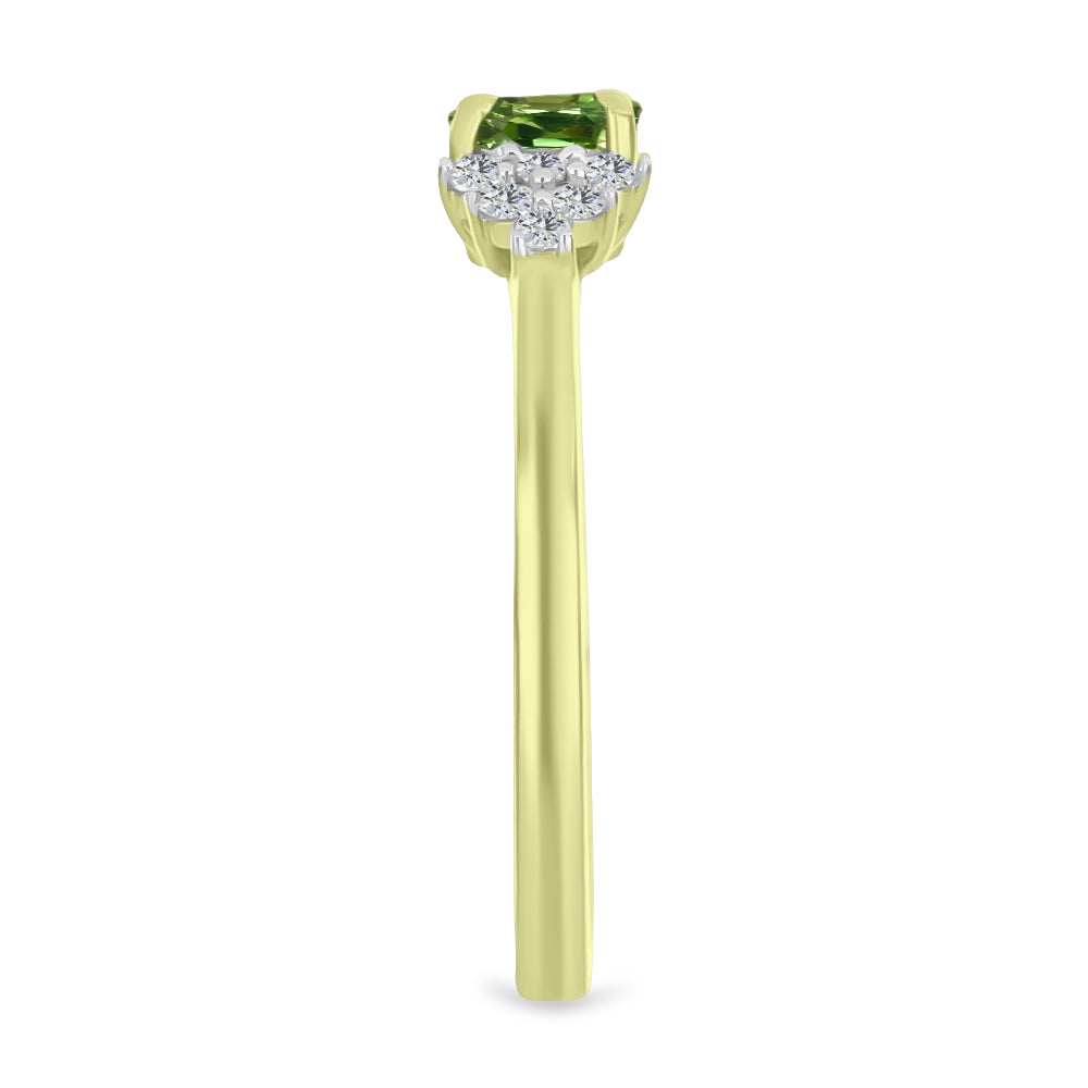 Anillo de Plata Bañada en Oro con Zafiro Verde y Topacio Blanco