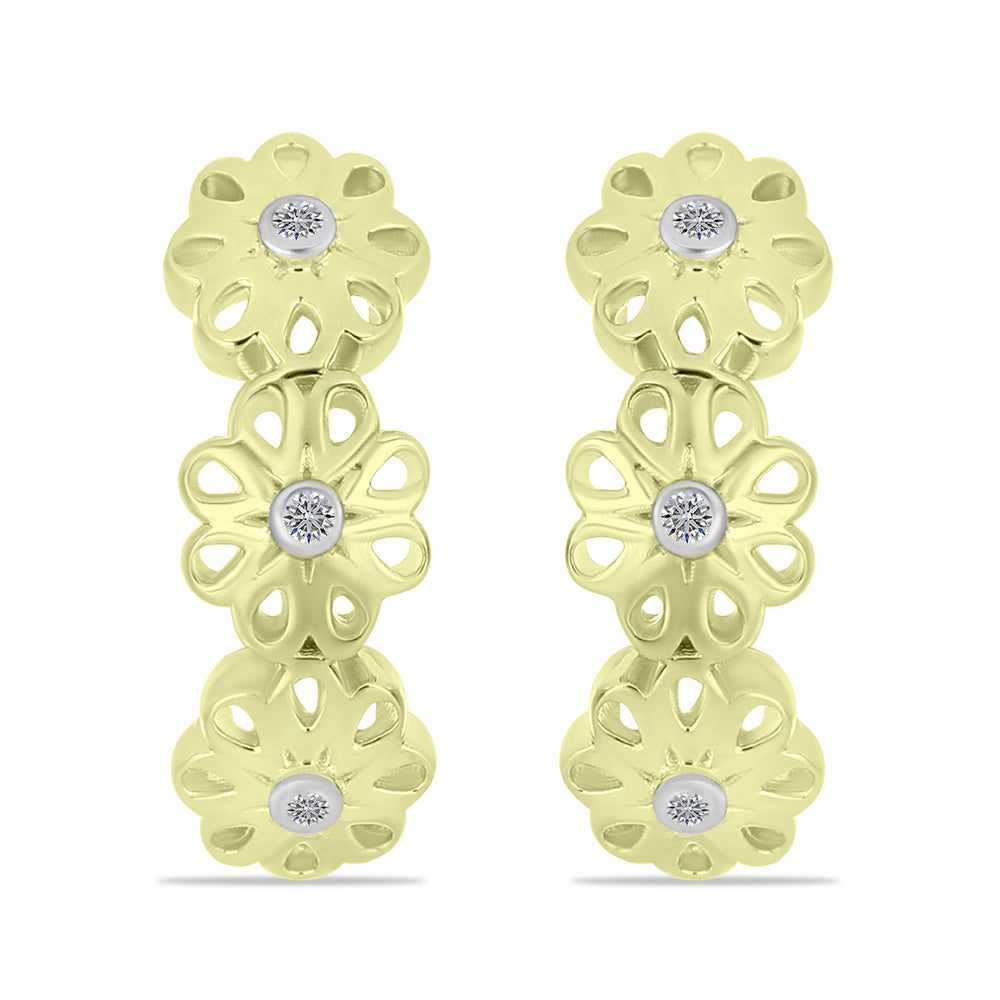 Pendientes de Plata Bañada en Oro con Diamante blanco