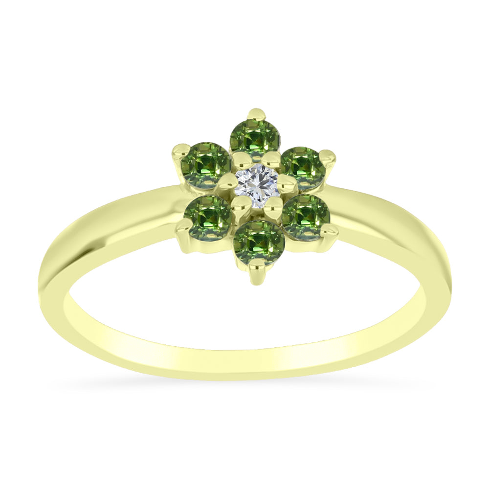 Anillo de Plata Bañada en Oro con Zafiro Verde y Topacio Blanco