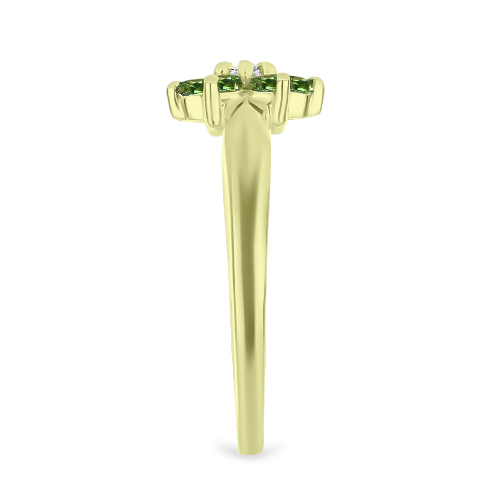 Anillo de Plata Bañada en Oro con Zafiro Verde y Topacio Blanco 4 