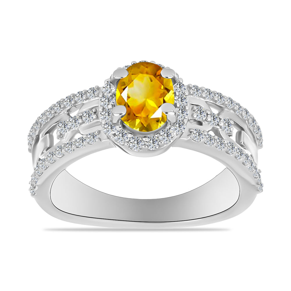 Anillo de Plata con Citrino de Río del Oro y Topacio Blanco 3 