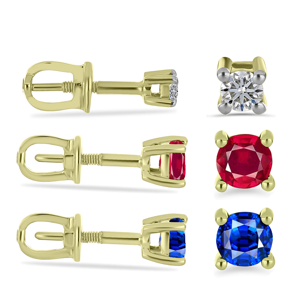 Conjunto de Plata Bañada en Oro con Diamante blanco y Rubí de Madagascar ( Pendientes )