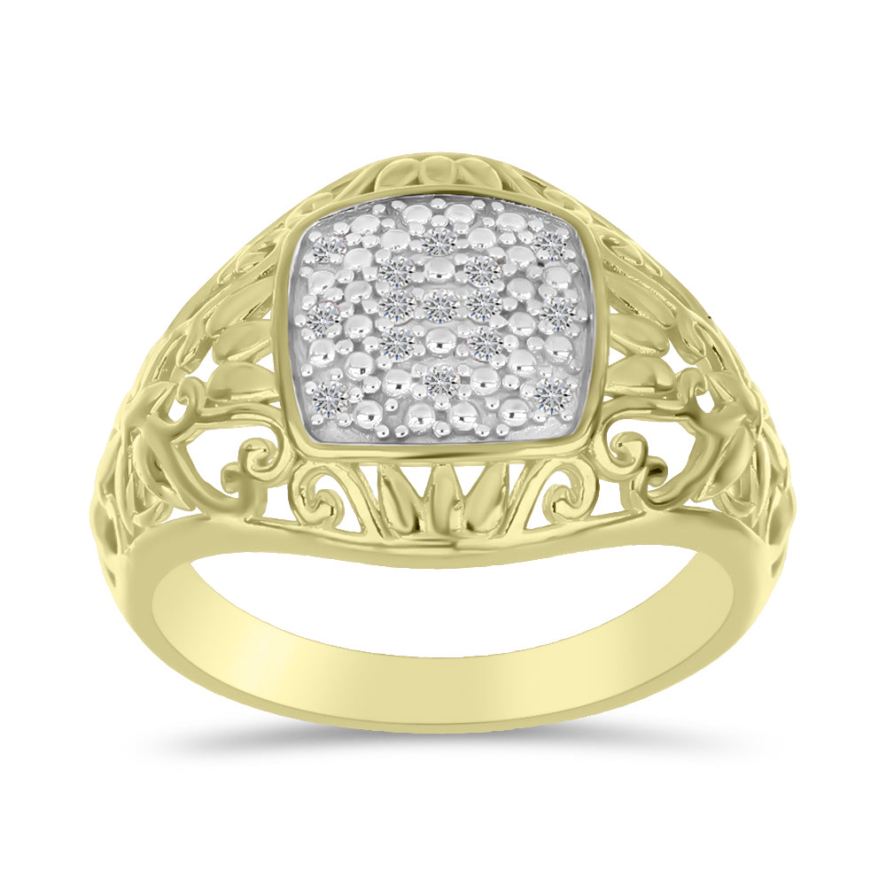 Anillo de Plata Bañada en Oro con Diamante blanco 3 