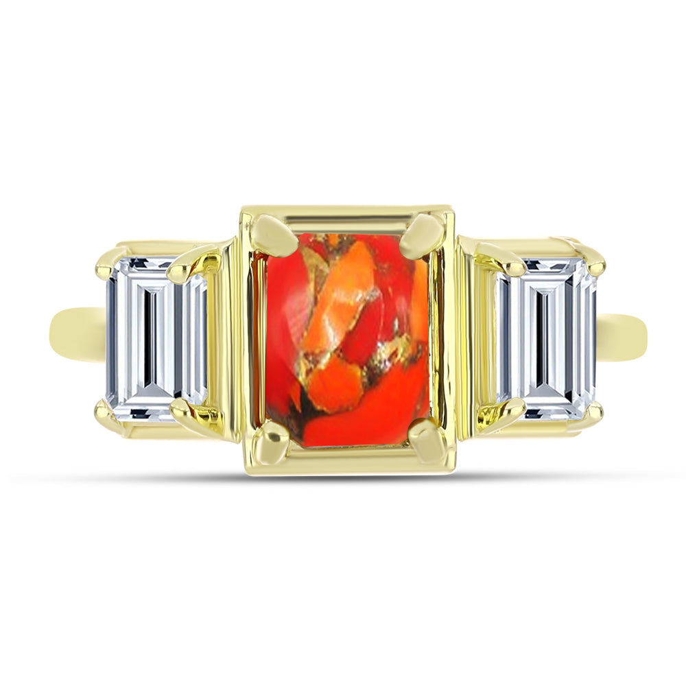 Anillo de Plata Bañada en Oro con Turquesa de Mohave y Topacio Blanco