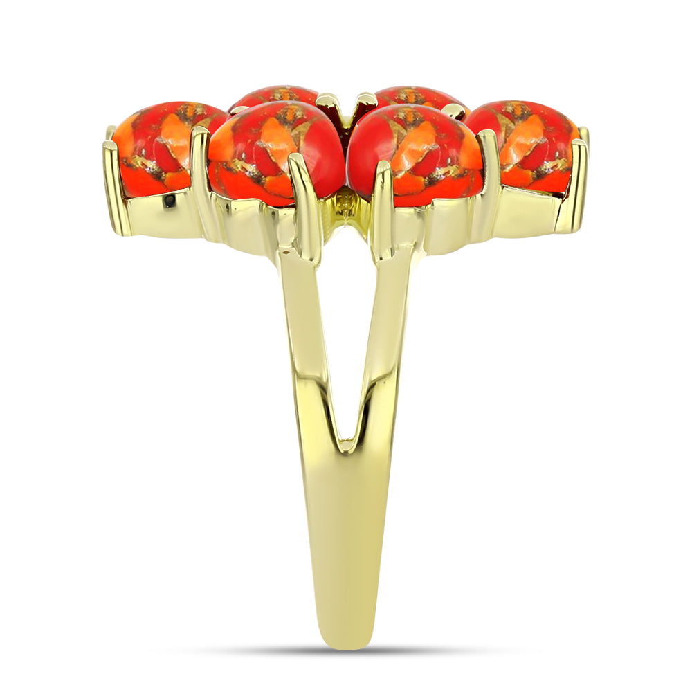 Anillo de Plata Bañada en Oro con Turquesa de Mohave 4 