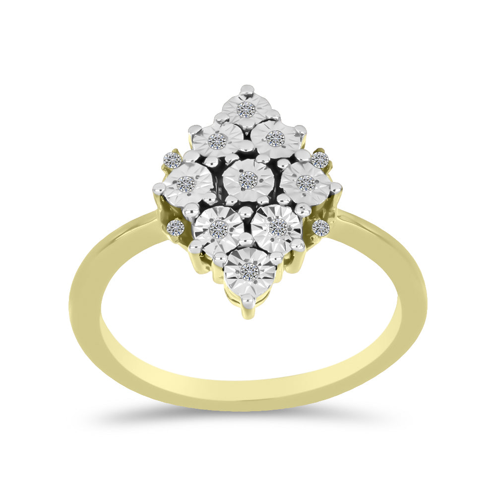 Anillo de Plata Bañada en Oro con Diamante blanco y Topacio Blanco