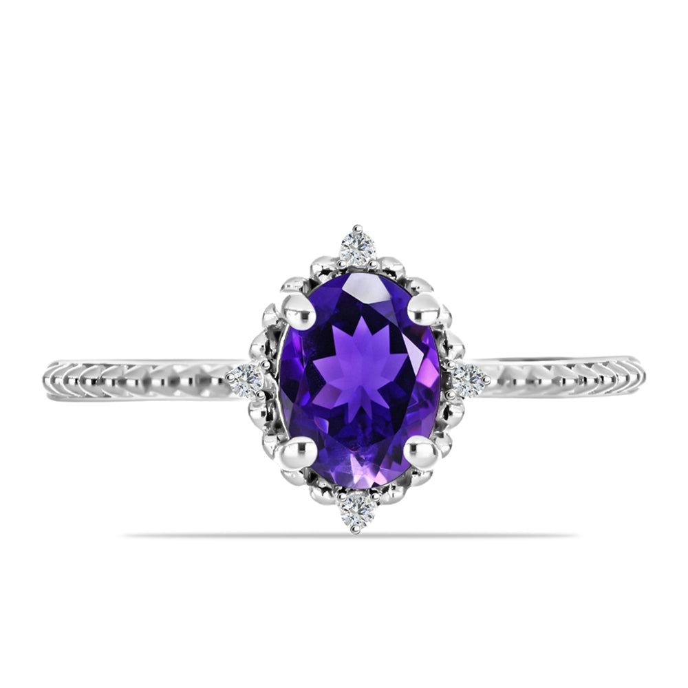Anillo de Plata con Amatista de Marruecos y Topacio Blanco 5 