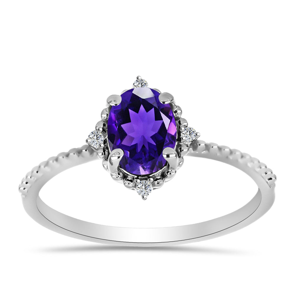 Anillo de Plata con Amatista de Marruecos y Topacio Blanco