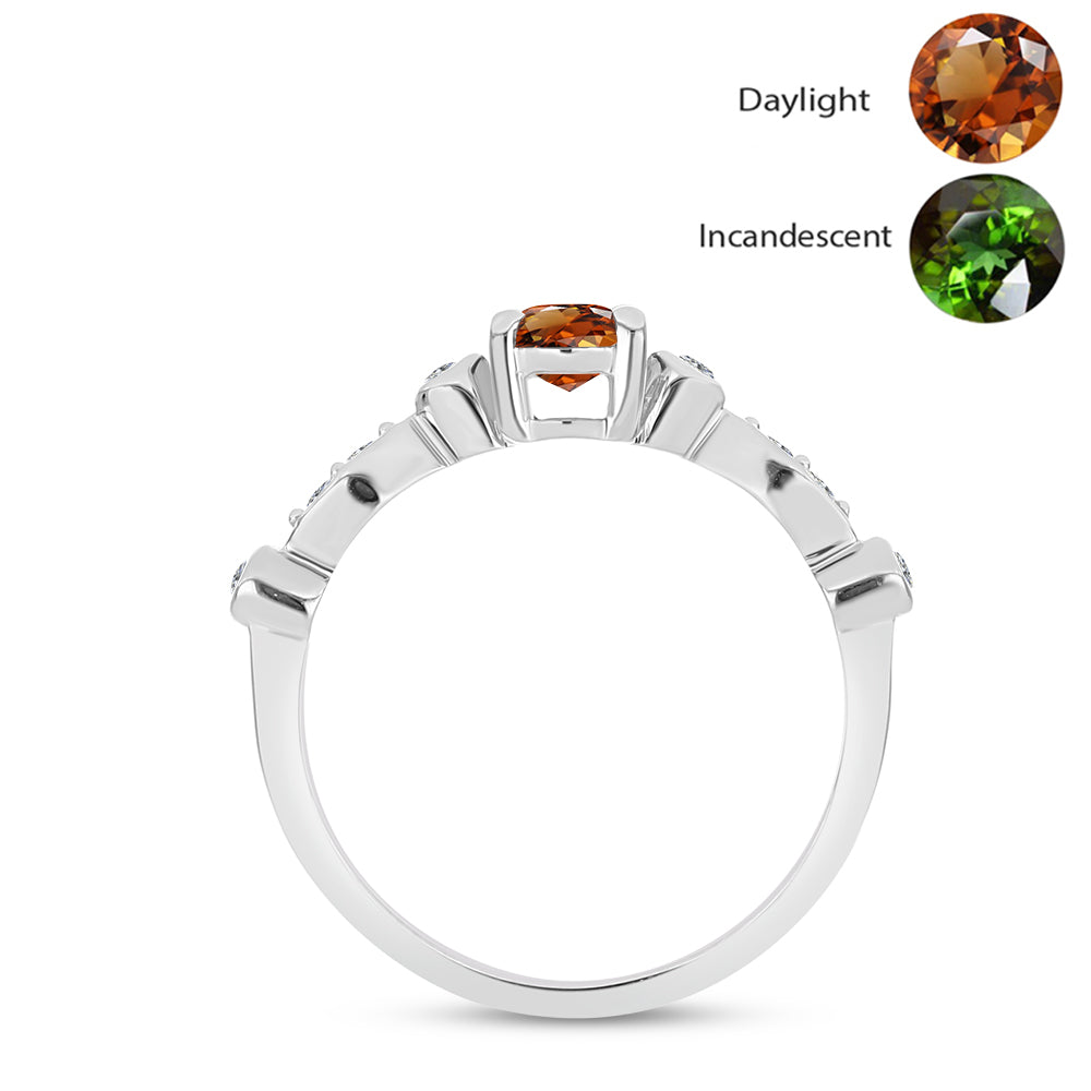 Anillo de Plata con Zultanita de Anatolia certificado y cultivado en laboratorio y Topacio Blanco 2 