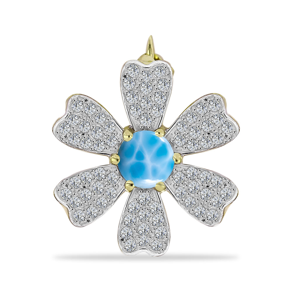 Broche de Plata Bañada en Oro con Larimar y Topacio Blanco 1 