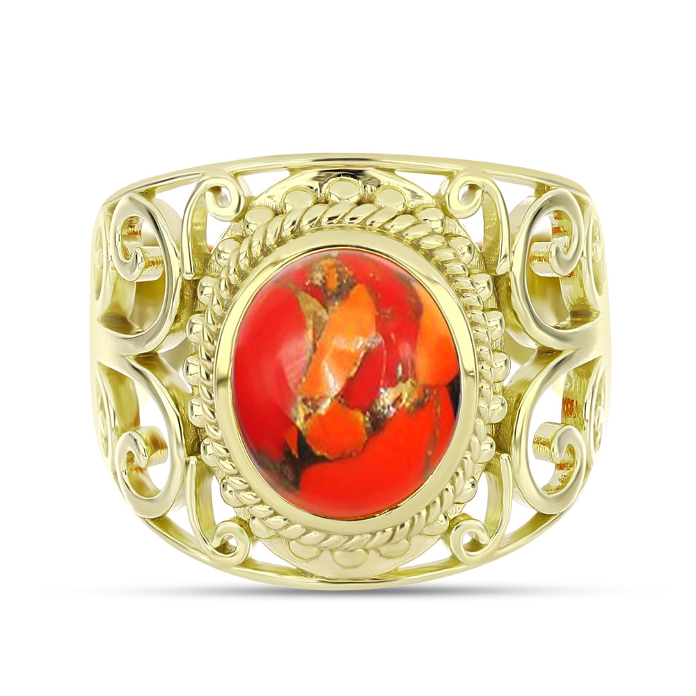 Anillo de Plata Bañada en Oro con Turquesa de Mohave