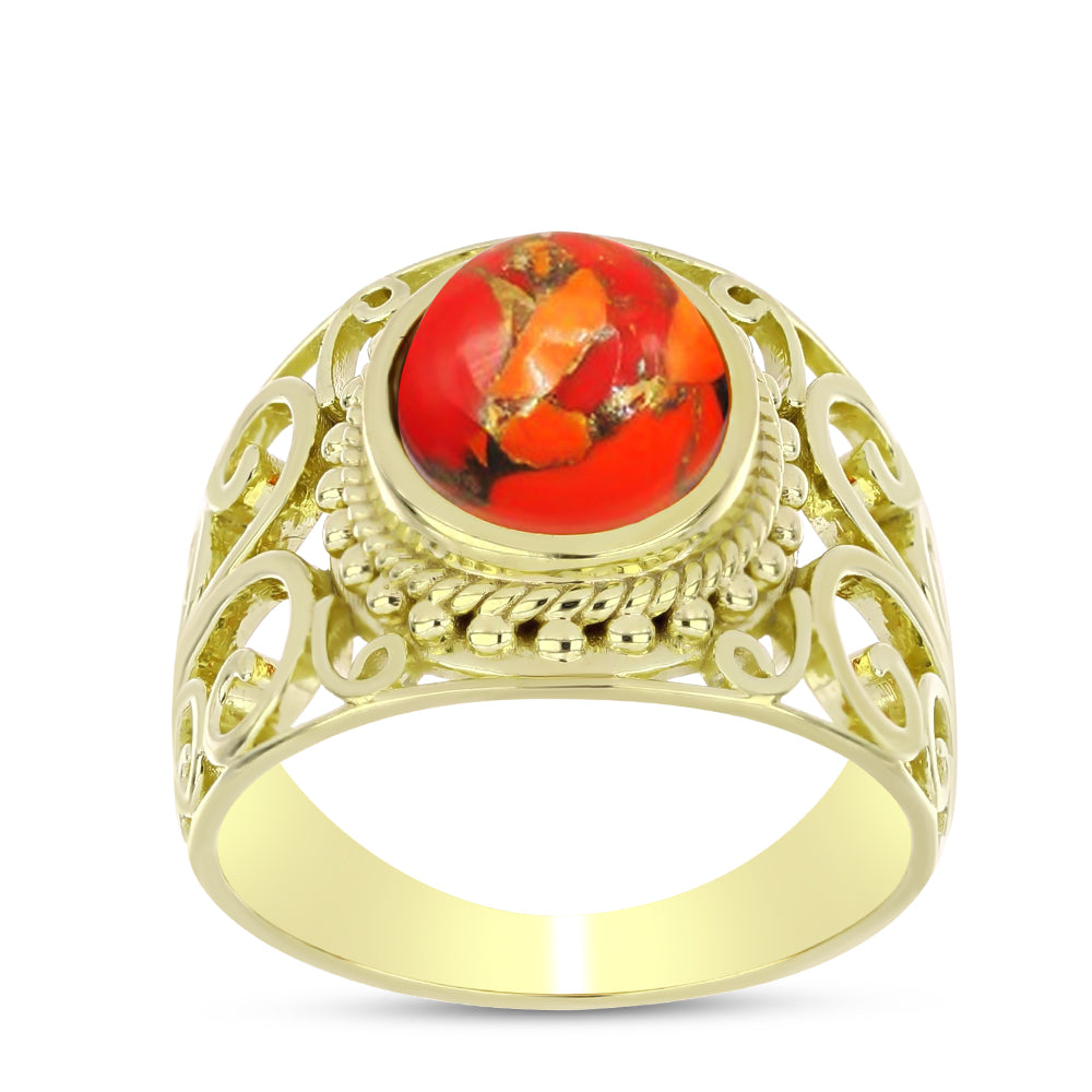 Anillo de Plata Bañada en Oro con Turquesa de Mohave