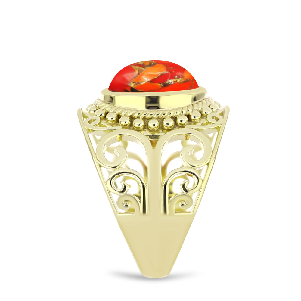 Anillo de Plata Bañada en Oro con Turquesa de Mohave 4 