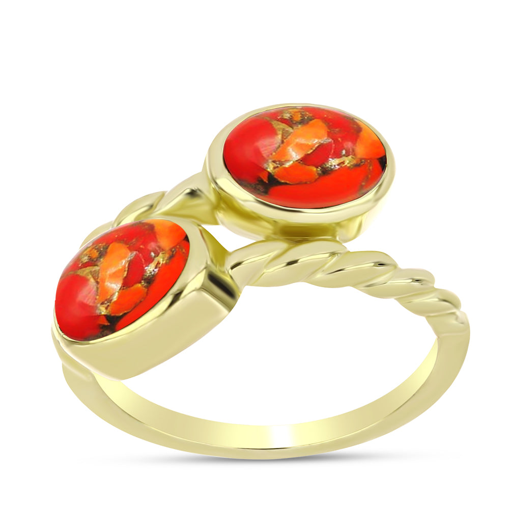 Anillo de Plata Bañada en Oro con Turquesa de Mohave