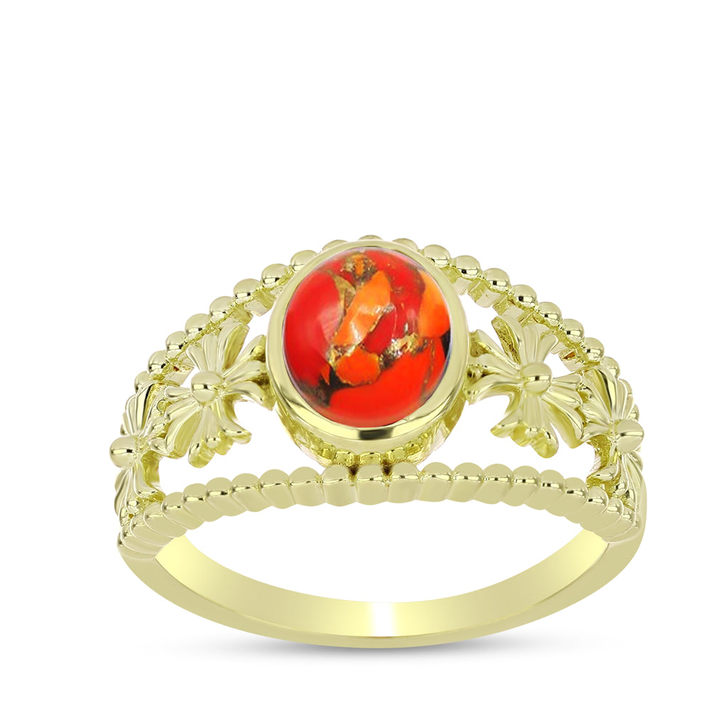 Anillo de Plata Bañada en Oro con Turquesa de Mohave 3 