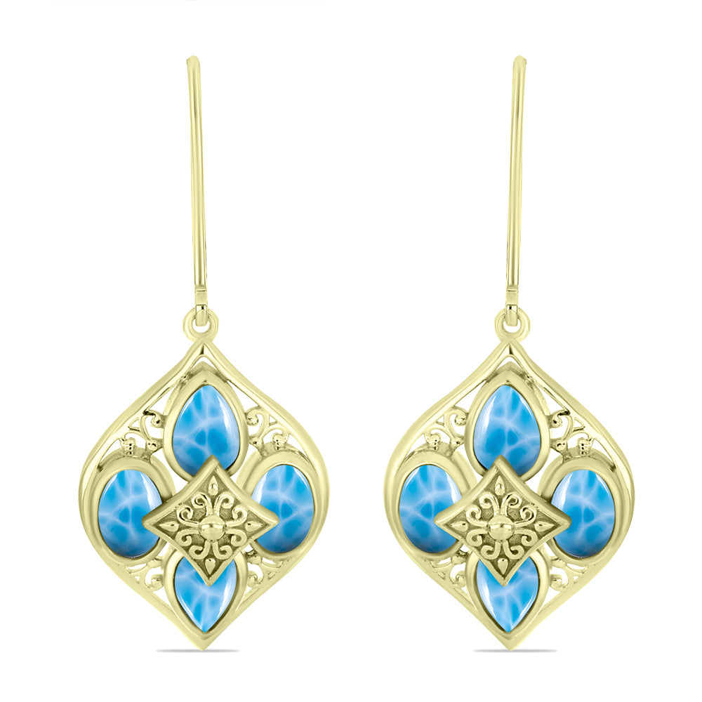 Pendientes de Plata Bañada en Oro con Larimar 1 