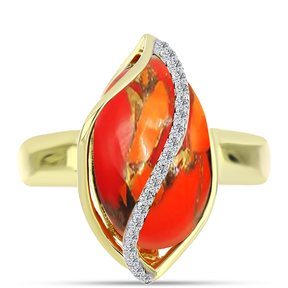 Anillo de Plata Bañada en Oro con Turquesa de Mohave y Topacio Blanco 5 