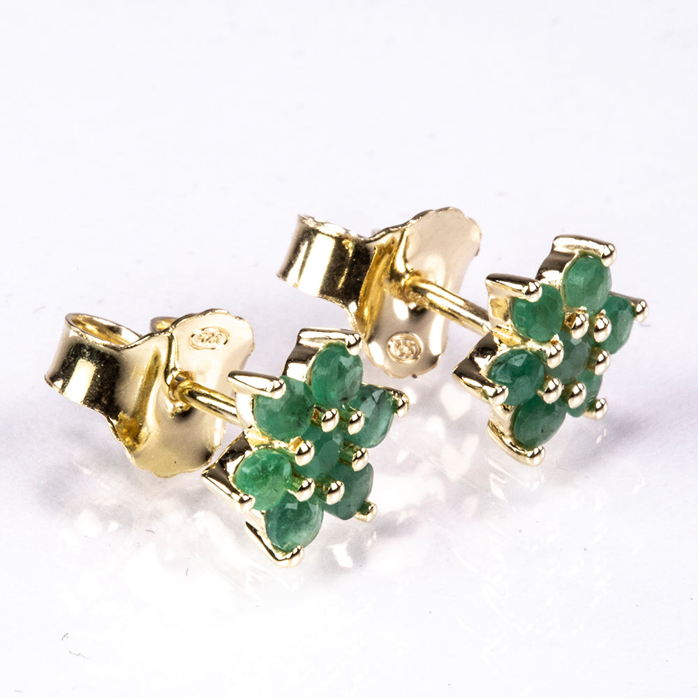 Pendientes de Plata Bañada en Oro con Esmeralda de Brasil