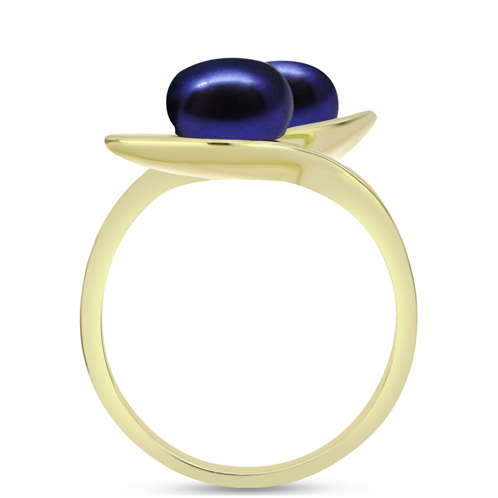 Anillo de Plata Bañada en Oro con Perla Negra de Agua dulce