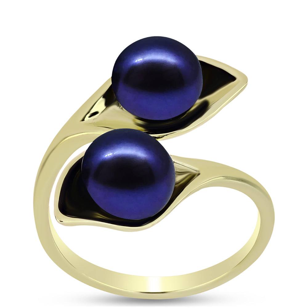 Anillo de Plata Bañada en Oro con Perla Negra de Agua dulce