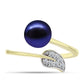Anillo de Plata Bañada en Oro con Perla Negra de Agua dulce y Topacio Blanco