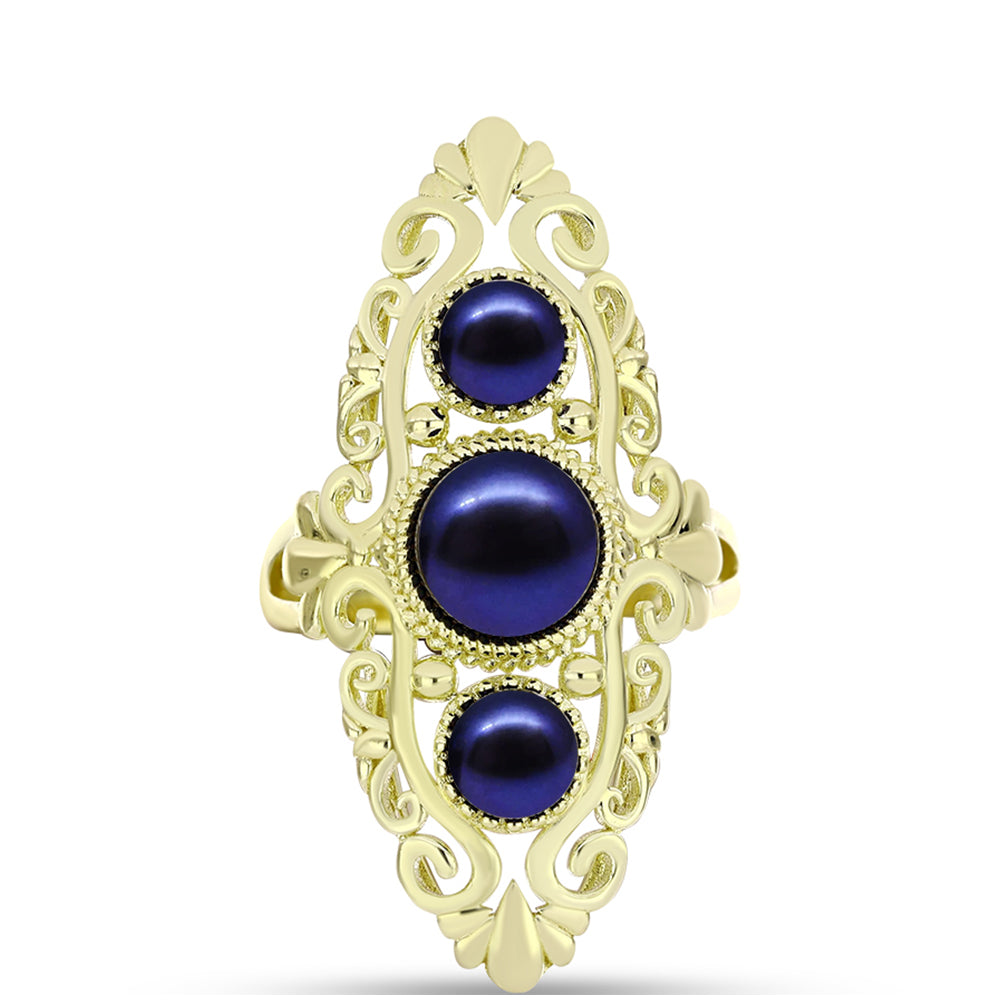 Anillo de Plata Bañada en Oro con Perla Negra de Agua dulce 1 