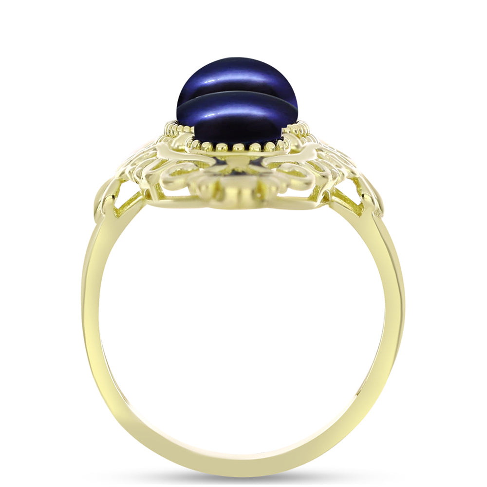 Anillo de Plata Bañada en Oro con Perla Negra de Agua dulce 2 