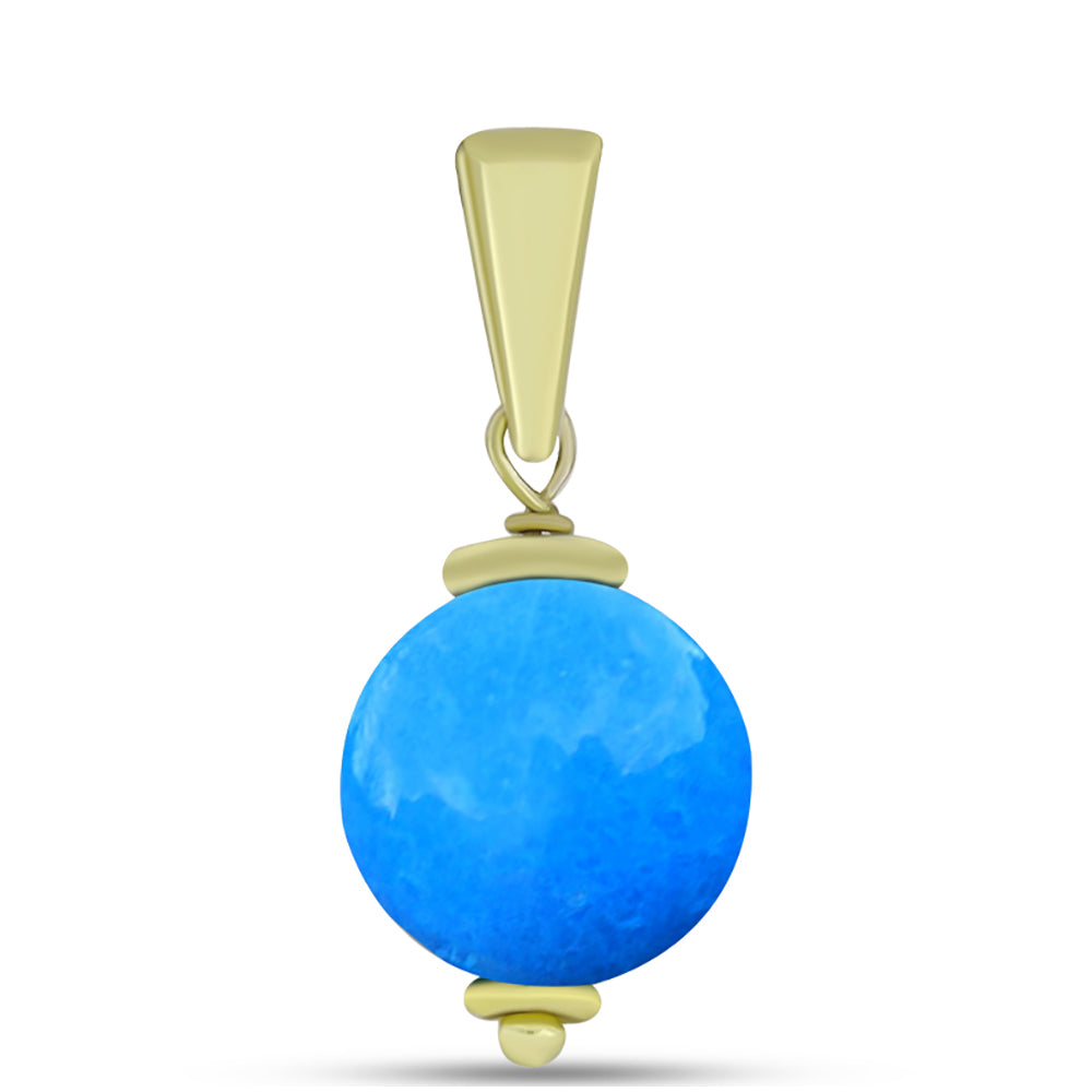 Conjunto de Plata Bañada en Oro con Jade Azul ( Pendientes +Colgante )