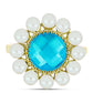 Anillo de Plata Bañada en Oro con Jade Azul y Perla de Agua Dulce