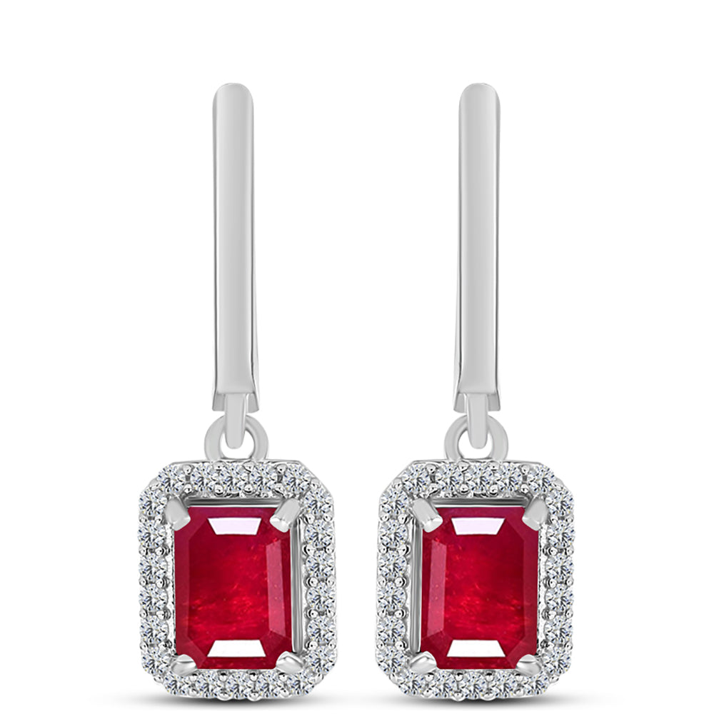 Pendientes de Plata con Rubí de Madagascar y Topacio Blanco