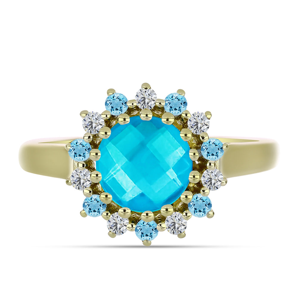 Anillo de Plata Bañada en Oro con Jade Azul 1 