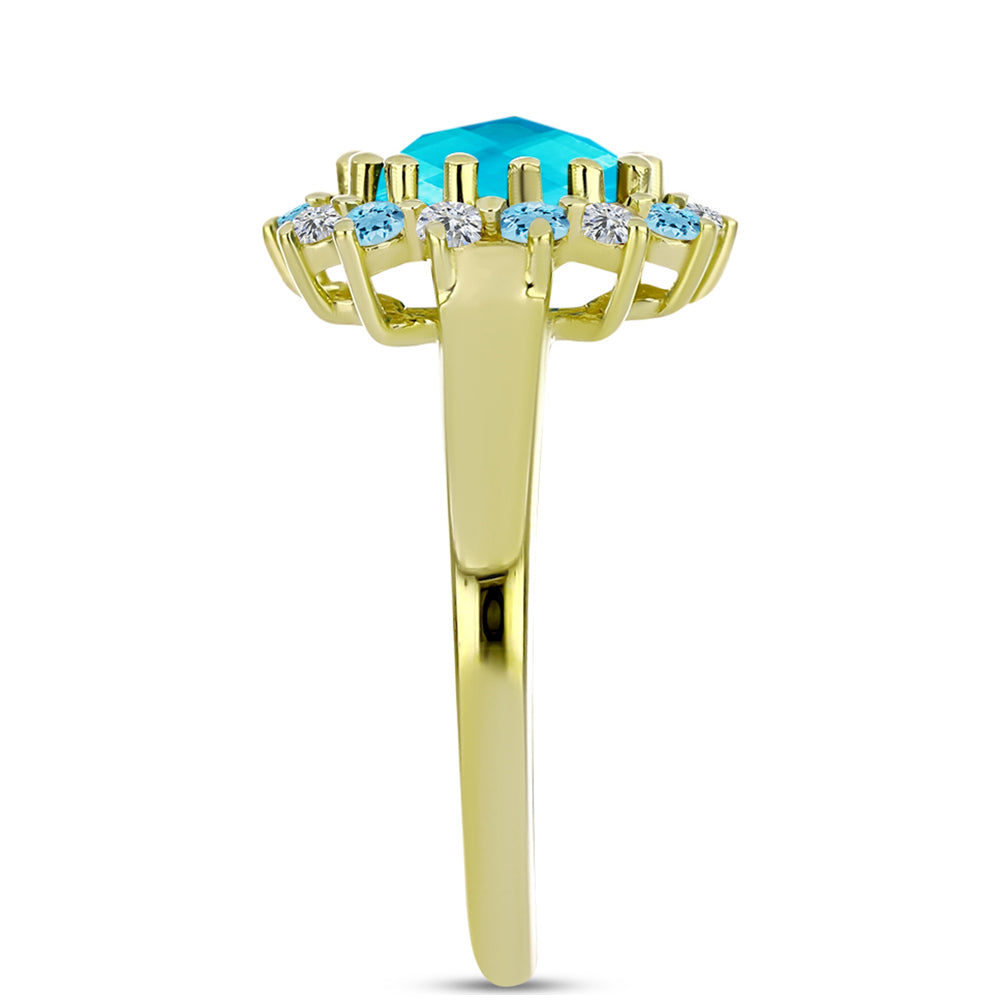 Anillo de Plata Bañada en Oro con Jade Azul 4 