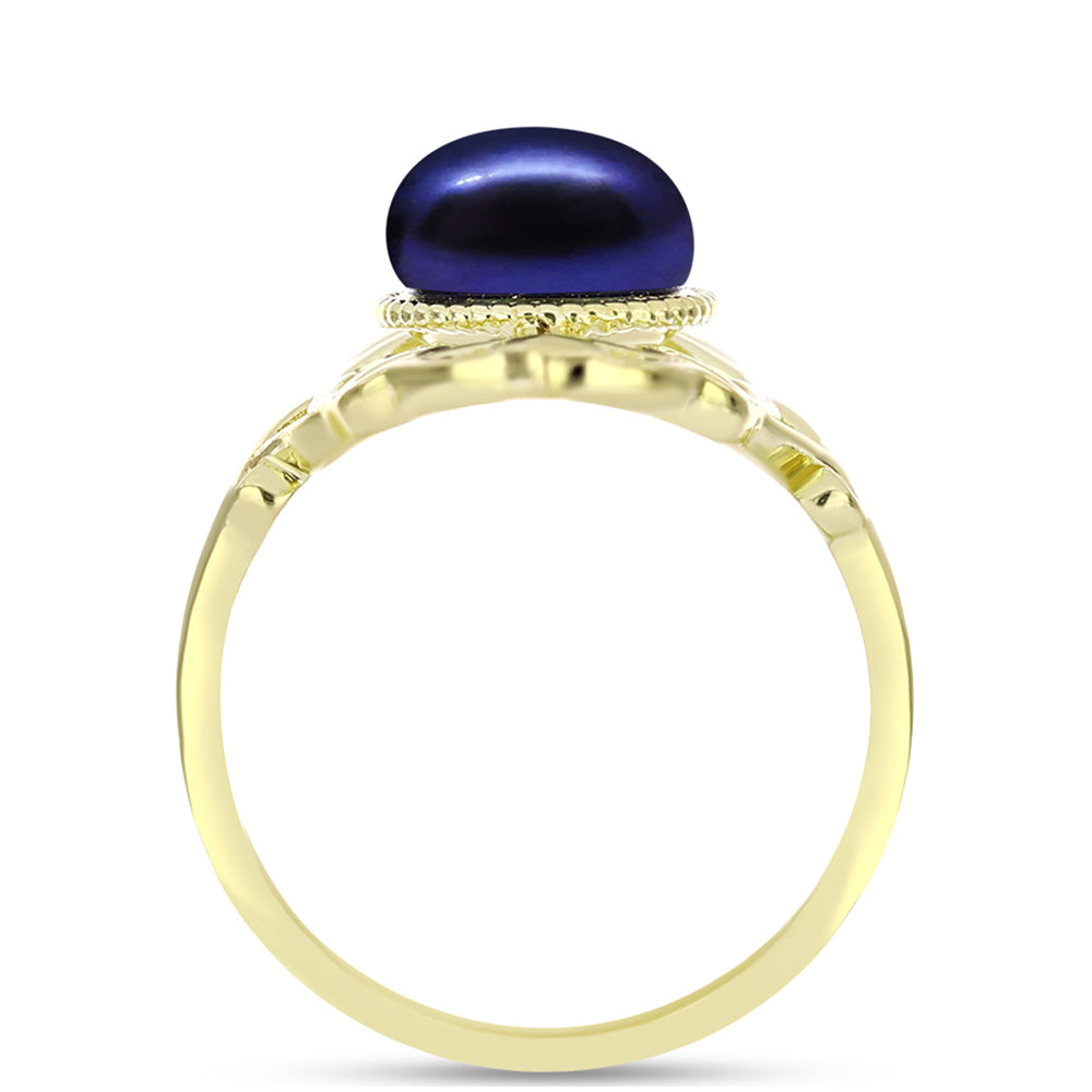Anillo de Plata Bañada en Oro con Perla Negra de Agua dulce 2 