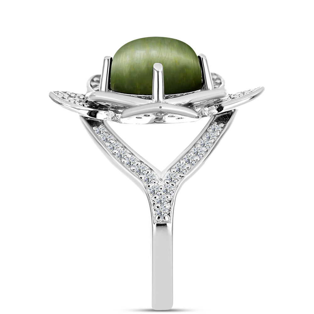 Anillo de Plata con Ojo de Gato Verde de Antananarivo y Topacio Blanco 4 