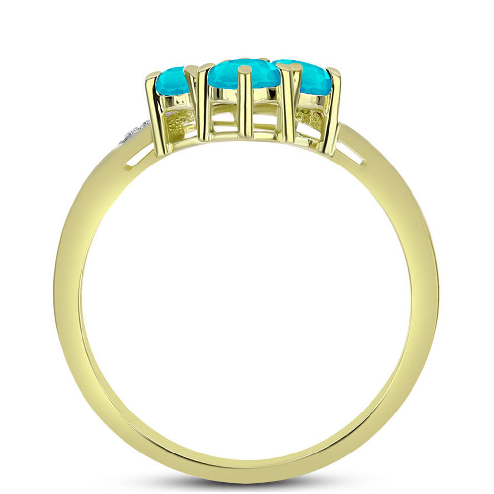 Anillo de Plata Bañada en Oro con Jade Azul y Topacio Blanco 2 