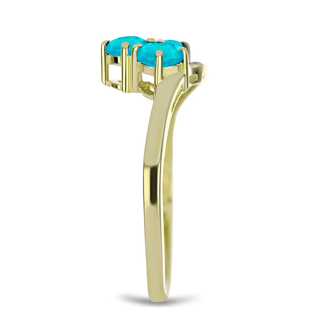 Anillo de Plata Bañada en Oro con Jade Azul y Topacio Blanco 4 