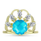 Anillo de Plata Bañada en Oro con Jade Azul y Topacio Blanco