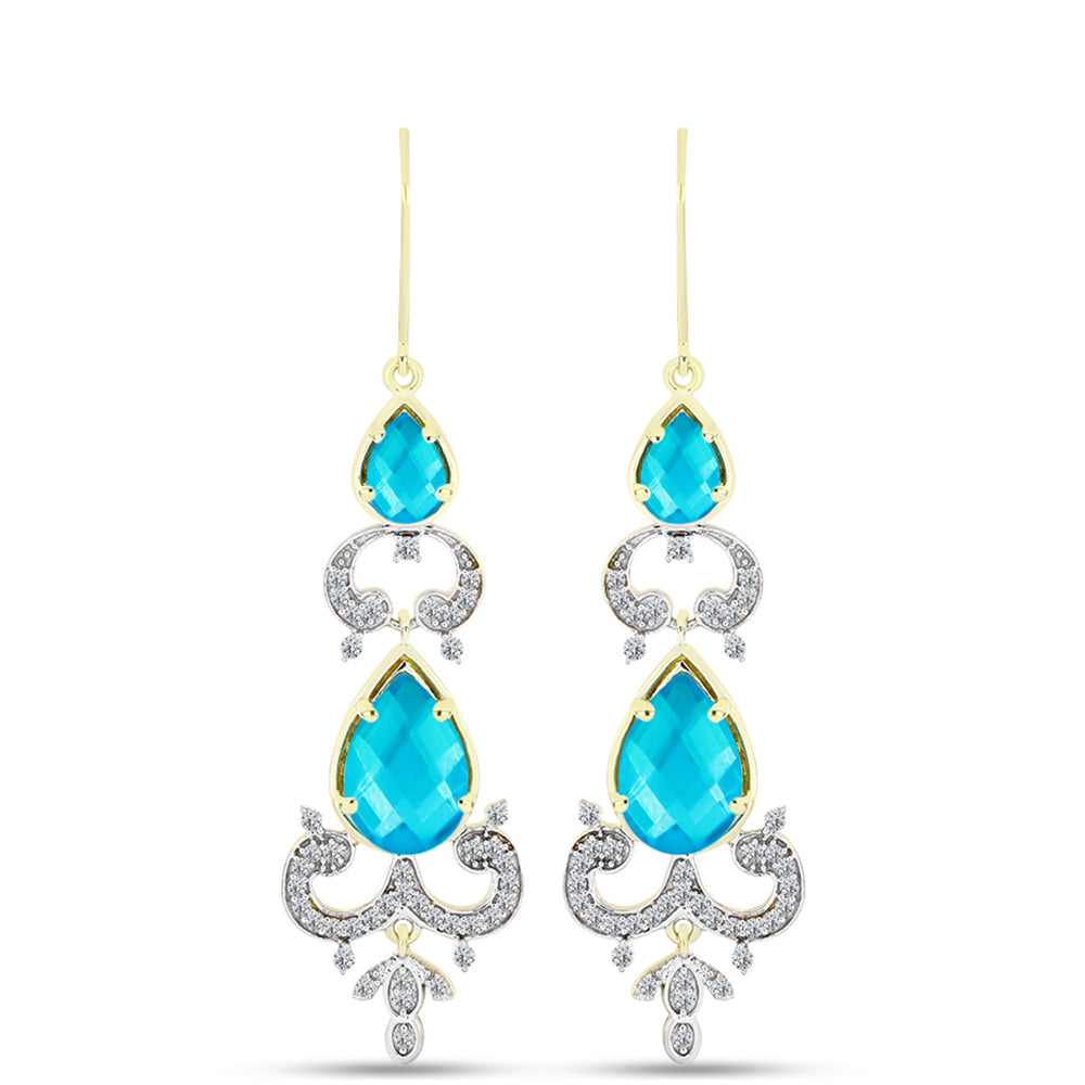 Pendientes de Plata Bañada en Oro con Jade Azul y Topacio Blanco
