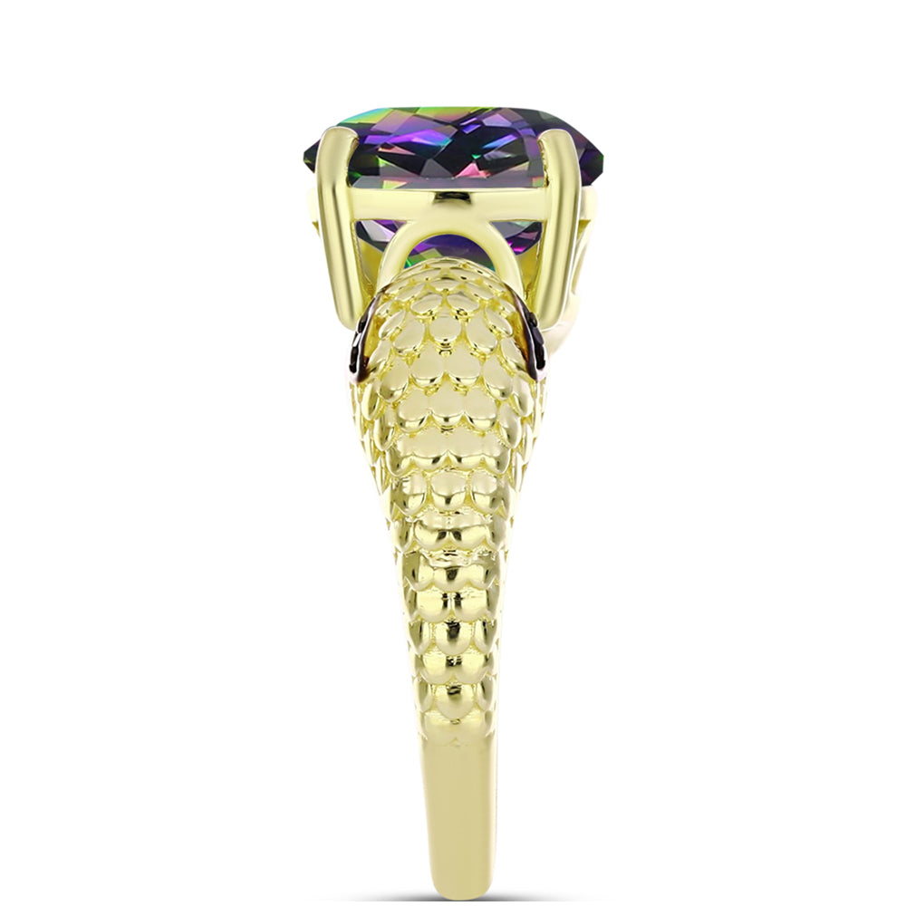 Anillo de Plata Bañada en Oro con Cuarzo Hematita verde místico y Espinela Negra 4 